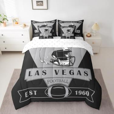Imagem de Feelyou Conjunto de edredom de Las Vegas com lençóis, jogo de cama king size de futebol americano, cama de cidade de futebol americano em uma bolsa, presente para fãs de futebol americano