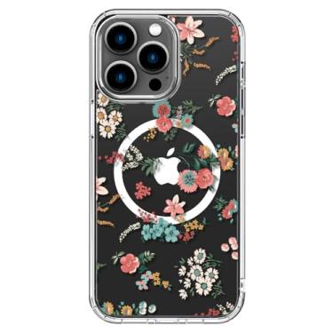 Imagem de ICEDIO Capa para iPhone 16 Pro Max com protetor de tela - compatível com carregamento sem fio, proteção aprimorada da câmera, capa transparente com design floral moderno para mulheres - pequenas