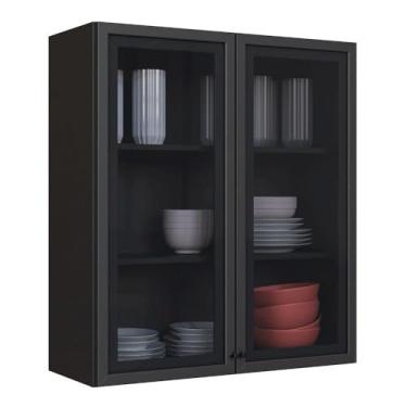 Imagem de Armário Aéreo 2 Portas com Vidro Indekes Isa, Chumbo, 80 cm