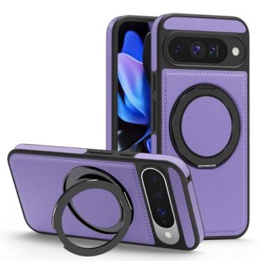 Imagem de ZYQEEE Capa magnética de couro para Google Pixel 10/10 Pro, compatível com Magsafe, Slim PU Leather & Rubber Proof 360° Rotatable Kickstand Capa protetora para celular - Pixel 10/10 Pro roxo