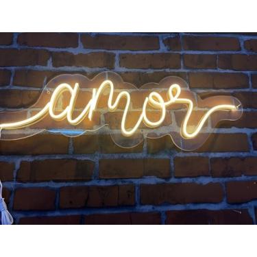 Imagem de Letreiro, Placa, Luminaria Neon Led, Amor 60cm X 20cm Cor Branco Quente