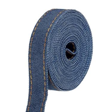 Imagem de PATIKIL Fita jeans de 1,5 cm x 3,3 m, fita fina jeans tecido veludo tiras rolo de franjas para artesanato embrulho laço presente Natal grampo de cabelo costura decorações de festa, azul escuro