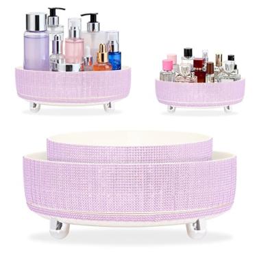 Imagem de SRCVYLT Organizador giratório de maquiagem de perfume, estojos de exibição de cosméticos de strass com conjunto de 2 peças, organizadores de banheiro giratórios de 360° para bancada, penteadeira |