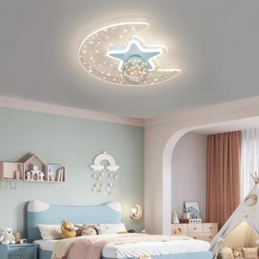 Imagem de Luminária de teto criativa para quarto infantil, com LED dimerizável e controle remoto, em formato de lua. Luminária moderna e decorativa, ideal para quartos de meninos e meninas.
