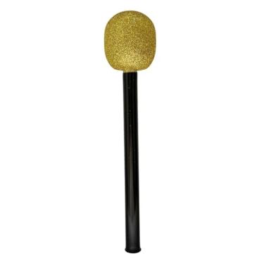 Imagem de simhoa Microfone de brinquedo falso para brincar de cantar em festas, fantasias e decoração de Halloween para meninas e meninos, Black Dourado