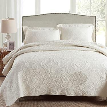 Imagem de SPXMQSS Edredons Queen Size, Colchas acolchoadas macias e leves de algodão puro todas as estações 3 peças colchas tamanho king antiderrapante sem encolhimento (1 colcha, 2 capas pollow 50 * 70 cm) G