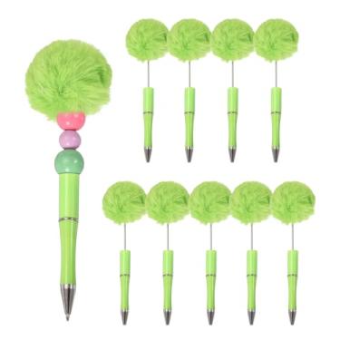 Imagem de PATIKIL Canetas esferográficas Pompom, canetas esferográficas fofas de plástico pompom com contas para bricolagem de presente, material de escritório - 10 peças (verde)