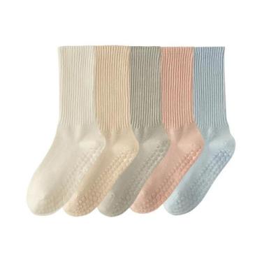 Imagem de Meias De Algodão Antiderrapantes Para Yoga E Pilates Femininas De Comp