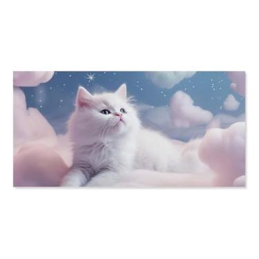 Imagem de HouLaiZhe Pôster de animal bonito gato branco rosa lona estética pôsteres decoração de quarto pintura de parede galeria decoração de parede para quarto sala de estar escritório 24 x 48 polegadas (60 x