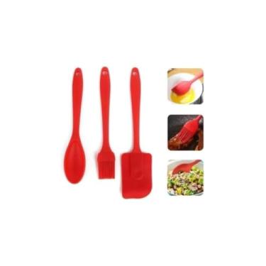 Imagem de Kit 3 Peças de Silicone para Confeitaria, Espátula 23.5cm, Pincel 21cm e Batedor 25cm, Vermelho, Resistente até 240°C