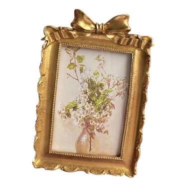 Imagem de KiBcsLic Porta-retratos estilo francês, moldura decorativa ornamentada para pendurar na parede, arte leve para casa, decoração de casamento, quarto, suporte, Ouro