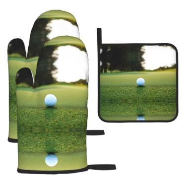 Imagem de Golf – Conjunto de cozinha essencial de 3 peças, luvas seguras para calor e aderência de tampa, proteção para churrasco no forno, design de armazenamento suspenso.