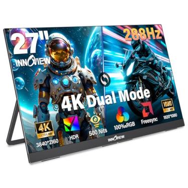 Imagem de InnoView Monitor portátil de 27 polegadas modo duplo 4K UHD 120Hz/FHD 288Hz para laptop, USB-C, monitor de computador HDMI HDR IPS para jogos, suporte, alto-falantes, para PC, Mac, telefone, PS4, Xbox