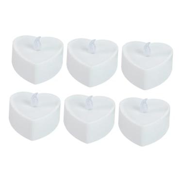 Imagem de Baoblaze Conjunto de 6 Velas de LED em Formato de Coração, Mini Velas Compactas Decorativas para Mesa, Dia dos Namorados, Casamento, Festa e Festival, Branco
