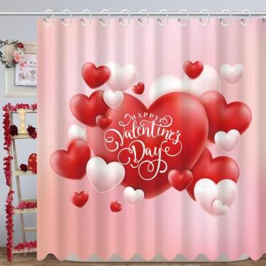 Imagem de DOTOOMA Cortina de chuveiro feliz dia dos namorados 182 x 182 cm em forma de coração rosa tema romântico casal amante aniversário decorações de banheiro tecido poliéster suprimentos para banheira