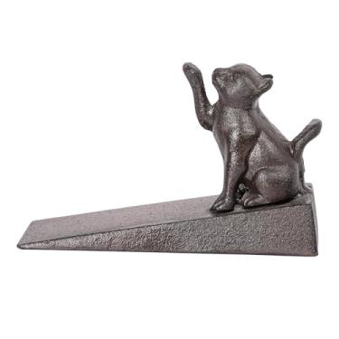 Imagem de Sungmor Batentes de porta de gato de ferro fundido resistente | Estátua decorativa de animal fofo cunha de batente de porta de metal com tapete antiderrapante | Suporte de porta à prova de vento