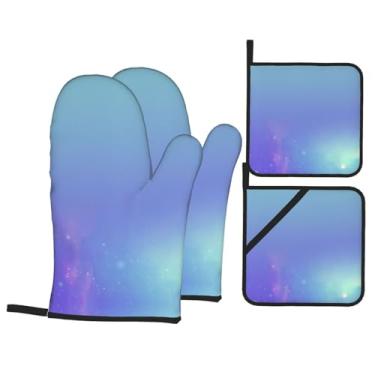 Imagem de Starlight - Conjunto de luvas de cozinha estampadas com suportes de tampa, luvas de forno resistentes ao calor para manusear panelas quentes, grelhar, churrascos, kit de 4 peças.