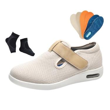 Imagem de Sapatos Fascite Plantar Homem, Calçado Masculino Ajustável ​​e Respirável ​​para Artrite Edema E Pés Inchados Para Diabéticos, Ténis Caminhada Com Inchaço, Polegar Valgo(Khaki,45 EU)