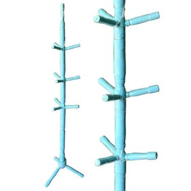 Imagem de Cabideiro de Chão em Madeira com 10 Ganchos | Cabideiro para Roupas Artesanal e Resistente, 1.65m de Altura(Azul Celeste)