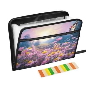 Imagem de Wassud Borboletas no campo de flores, 13 bolsos, organizador de arquivos sanfonados, pastas expansíveis com abas e adesivos, organizador de pastas de documentos de recibo de papel tamanho carta A4