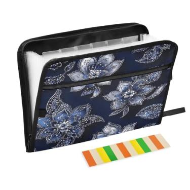 Imagem de CEBUGI Pasta expansível de 13 bolsos, impermeável, sanfonada, organizador de arquivos com etiquetas tamanho A4, organizador de documentos de papel para escola, material de escritório, padrão de flores