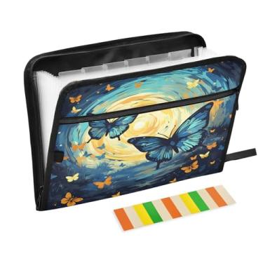 Imagem de CEBUGI Pasta expansível com 13 bolsos, organizador de arquivos sanfonado à prova d'água com etiquetas tamanho A4, organizador de documentos de papel para escola, escritório, borboleta