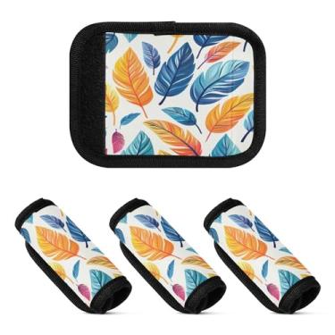 Imagem de Qilmy Penas coloridas (1) Embalagem com alça de bagagem, 4 unidades, identificadores de bagagem, etiqueta confortável, alças para carrinho, mala de viagem, acessórios de viagem de avião1701