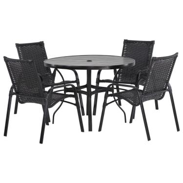 Imagem de 4 Cadeiras Emily E Mesa Roma Com Tampo Ripado Para área Preto