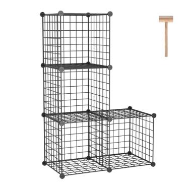 Imagem de C&AHOME Armazenamento de cubo de arame, organizador de armazenamento de 4 cubos de metal, prateleiras de armazenamento de grade C, prateleira de estante modular, armário de armário ideal para quarto