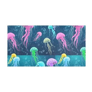 Imagem de Burbuja Tapete de corredor colorido água-viva de pelúcia antiderrapante tapete de borracha para corredor, quarto, sala de estar, decoração de entrada, lavável na máquina, 51 x 99 cm