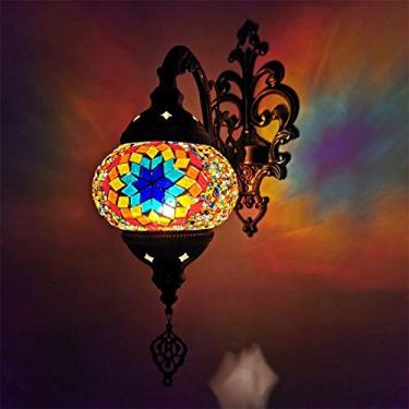 Imagem de Luminária de parede turca em mosaico, estilo retrô marroquino, em vidro boêmio, pequena, para cabeceira, ideal para sala de estar, quarto, corredor, varanda, café ou bar.