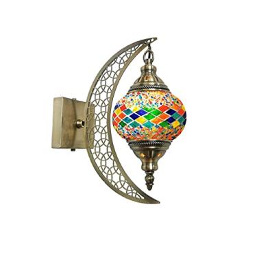 Imagem de Luminária de parede turca em mosaico com lua, arandela de parede marroquina em vidro, luminária de cabeceira decorativa para sala de estar, quarto, corredor, varanda, café ou bar.
