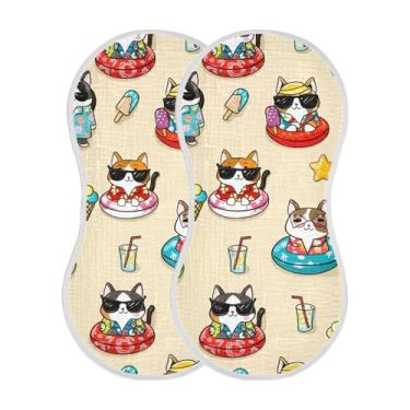 Imagem de Burbuja Panos de musselina para bebês com desenho de gatos e cães, panos macios e absorventes de algodão para meninos e meninas recém-nascidos, pacote com 2