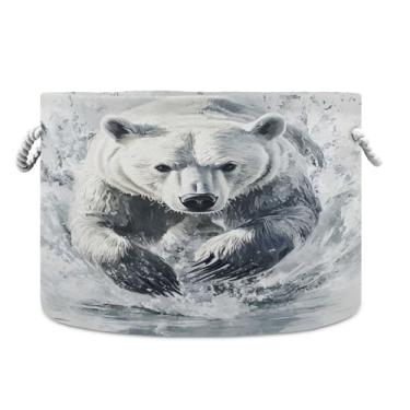 Imagem de Burbuja Cesta de armazenamento redonda de urso com alças de corda de algodão, cesta de lavanderia para cobertores, brinquedos, berçário, decoração de sala de estar