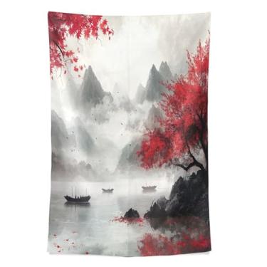 Imagem de STAYTOP Tapeçaria estilo chinês pintura a tinta tapeçaria para decoração de casa dormitório sala de estar quarto tapete de parede (80 × 60 pol)