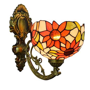 Imagem de Arandela de parede estilo Tiffany com vitral floral campestre, instalação com luz direcionada para cima e para baixo, ideal para quarto, sala de estar, corredor e varanda, soquete E27, giras