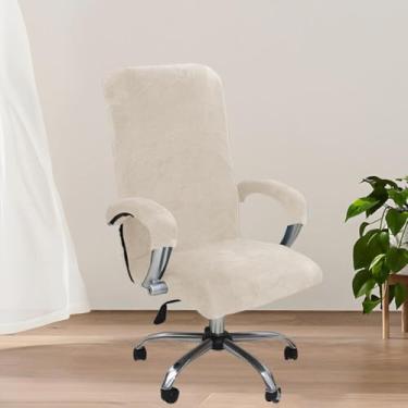 Imagem de Capa de cadeira de computador giratória universal, capa de veludo macio para cadeira de mesa de computador, protetor elástico, protetor à prova de gatos, para escritório em casa - bege | GG