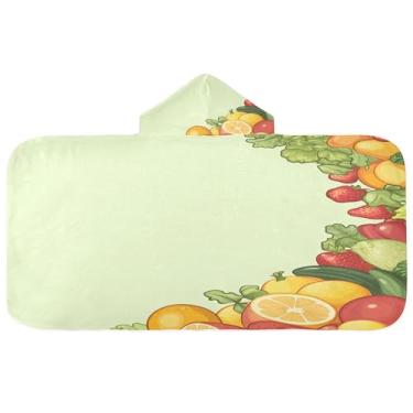 Imagem de Burbuja Toalha de banho com capuz de frutas e legumes para crianças, toalha de praia de pelúcia macia absorvente para meninas e meninos 3-10 anos, 61 x 127 cm