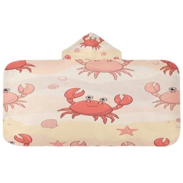 Imagem de Burbuja Toalha de banho com capuz de caranguejos fofos para crianças, toalha de praia de pelúcia macia absorvente para meninas e meninos 3-10 anos, 61 x 127 cm