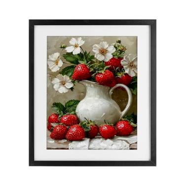 Imagem de Stupell Industries Impressão emoldurada pintada morangos natureza morta preta sob vidro, design por Lettered and Lined, 16 x 13