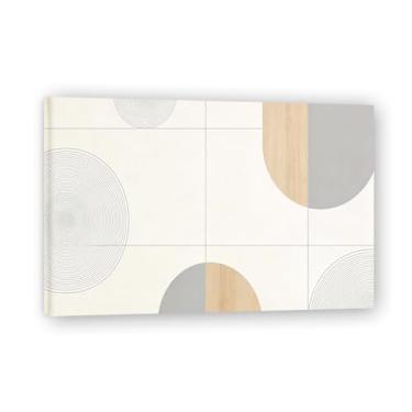 Imagem de Equilíbrio de luz e sombra Tela abstrata minimalista: Paleta neutra de formas geométricas para decoração de quarto minimalista 27 x 105 cm emoldurada