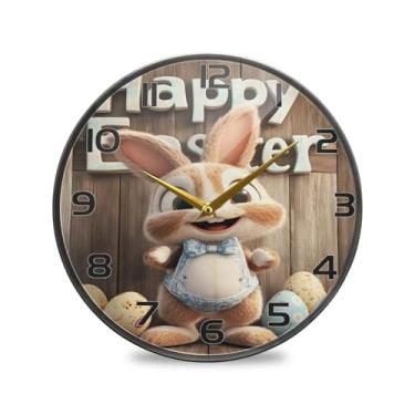 Imagem de YETTASBIN Relógio de parede acrílico com ovo de coelhinho da páscoa - Silencioso, sem tique-taque, operado por bateria, relógio redondo decorativo criativo para cozinha, sala de estar, banheiro