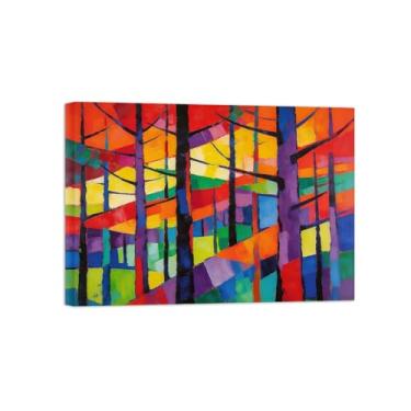 Imagem de Pintura abstrata de arte de parede - árvore florestal colorida 3 - impressão em tela de decoração moderna para sala de estar pronta para pendurar tela embrulhada 50 x 70 cm 20 x 27 pol