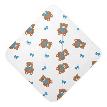 Imagem de Burbuja Toalha de banho de bebê Bears Wearing Blue Bow Ties - Toalha de banho macia e absorvente de algodão musselina com capuz para recém-nascidos, 76 x 76 cm