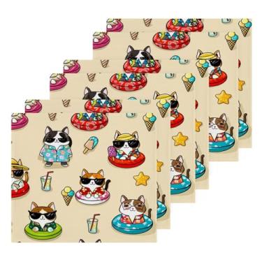 Imagem de Burbuja Pacote com 6 toalhas de algodão com desenhos animados, gatos, cães, toalhas de rosto altamente macias e absorventes para banheiro, mão, cozinha, academia, limpeza, 30 x 30 cm