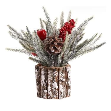 Imagem de 1 mini árvore de Natal em vaso de madeira, decoração de Natal artificial para exibição de janela de casa, planta artificial