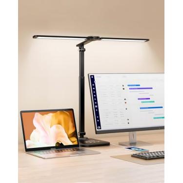 Imagem de CHARYJOD Lâmpada de mesa LED para escritório, casa, arquiteto ajustável, luz de mesa com adaptador USB, luminária de mesa com regulação contínua para leitura, estudo, bancada de trabalho