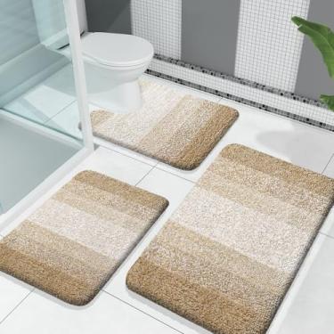 Imagem de OLANLY Conjuntos de tapetes de banheiro de 3 peças, tapetes de banho de microfibra macia absorvente e tapete de banheiro em forma de U, conjunto de tapete de banho felpudo de pelúcia para banheiro (76