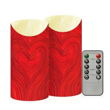 Imagem de Wassud Pacote com 2 velas sem chama com linhas em forma de coração com controle remoto, velas realistas cintilantes com temporizador, velas decorativas para Natal, casamento, festa, decoração de casa