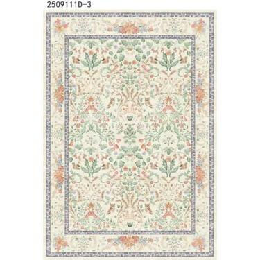 Imagem de Tapete de corredor largo de 9 x 3 m de comprimento – Tapete de cozinha antiderrapante lavável, tapete de piso floral botânico vintage de pelo baixo para entrada interna, quarto, sala de estar (creme)